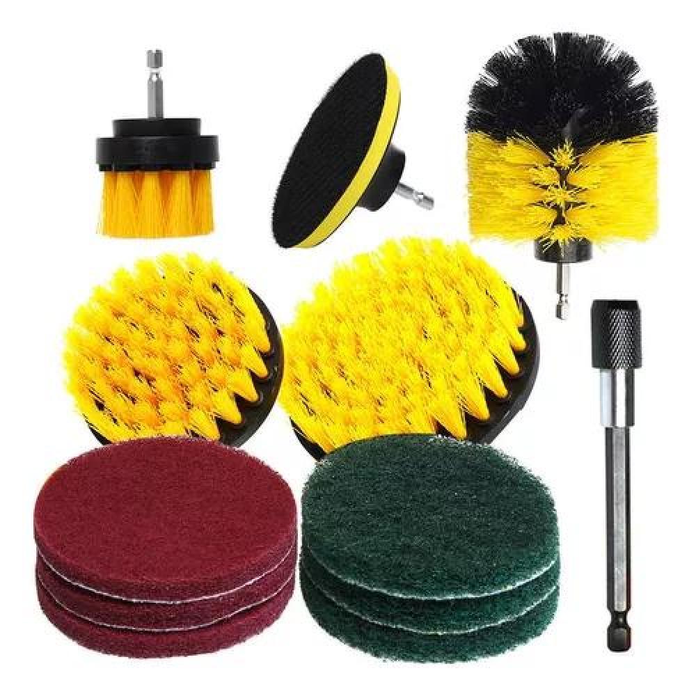 JUEGO DE CEPILLOS DE LIMPIEZA PARA TALADRO ELÉCTRICO, 12 PIEZAS, COLOR AMARILLO - 1
