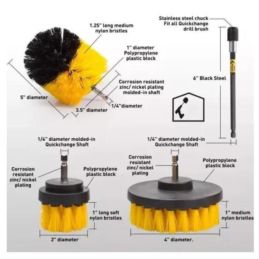 JUEGO DE CEPILLOS DE LIMPIEZA PARA TALADRO ELÉCTRICO, 12 PIEZAS, COLOR AMARILLO - 3