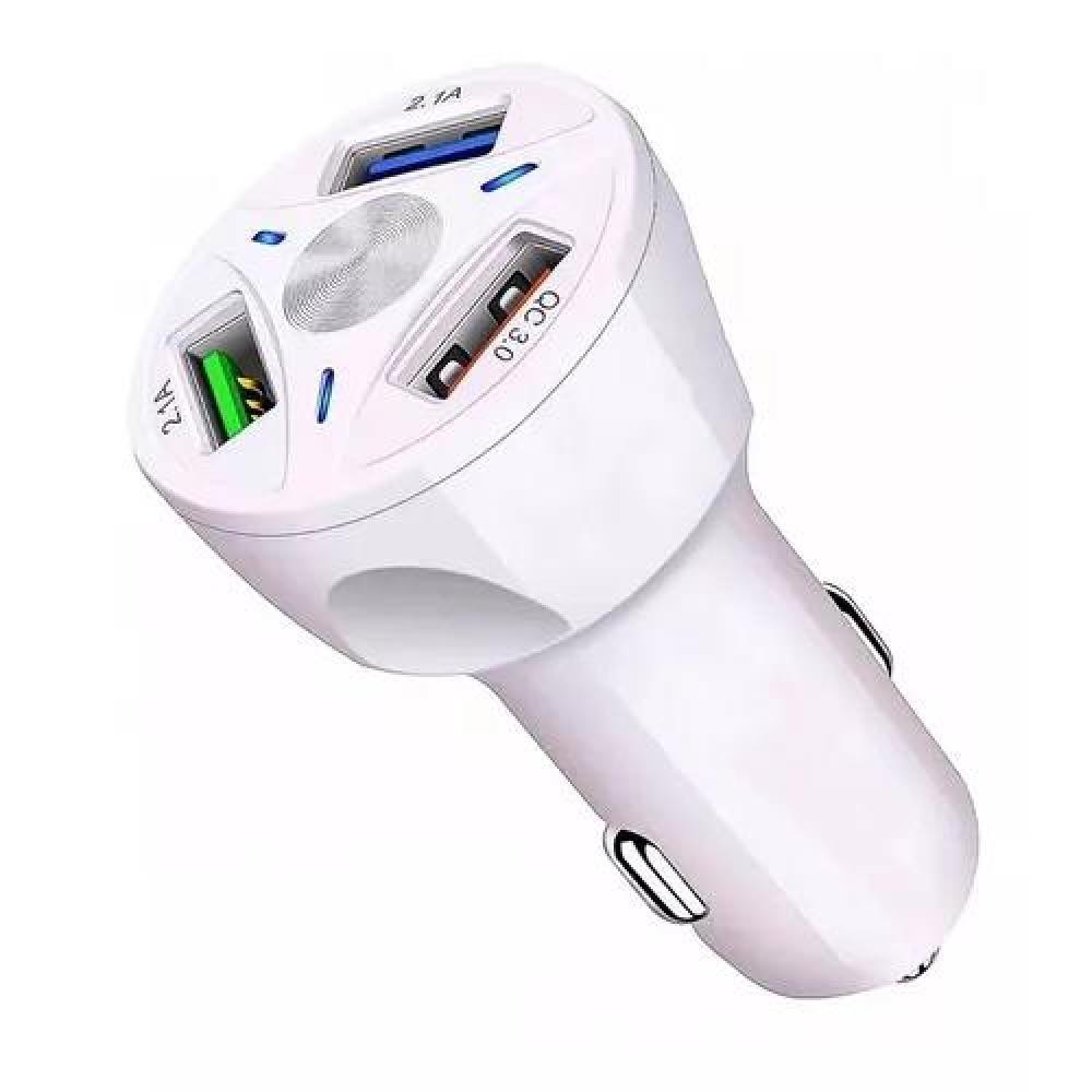 CARGADOR AUTO 3 PUERTOS USB 7A / 12V QC 3.0 CARGA RÁPIDA BLANCO - 1
