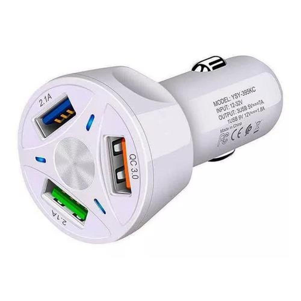 CARGADOR AUTO 3 PUERTOS USB 7A / 12V QC 3.0 CARGA RÁPIDA BLANCO - 2