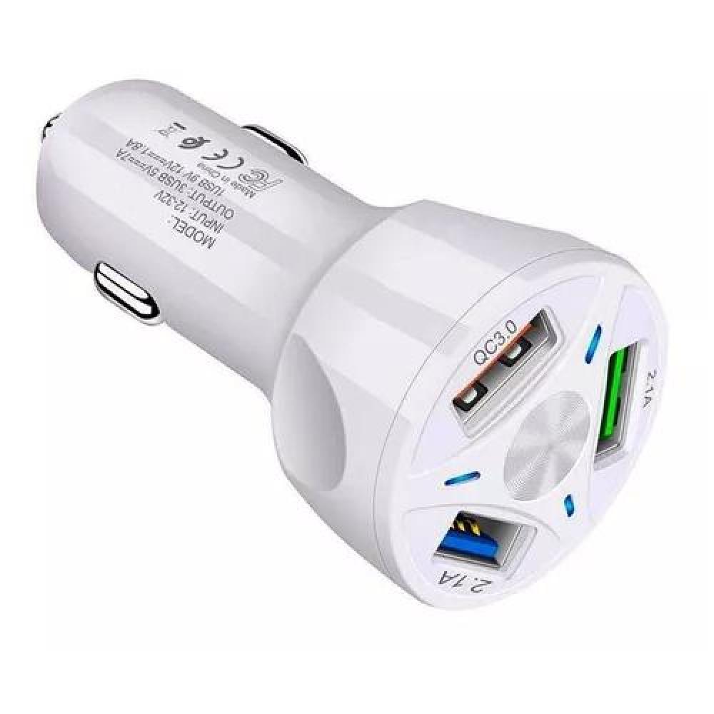 CARGADOR AUTO 3 PUERTOS USB 7A / 12V QC 3.0 CARGA RÁPIDA BLANCO - 6