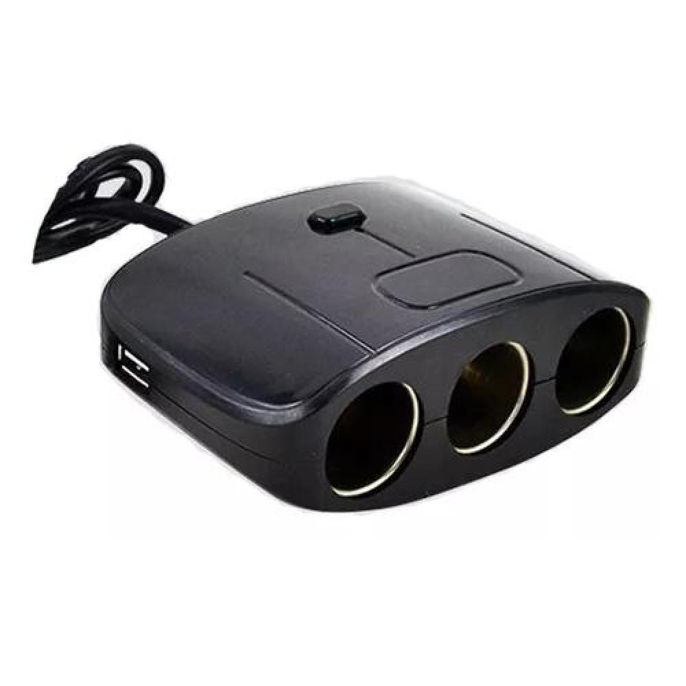 ADAPTADOR PARA ENCHUFE ENCENDEDOR AUTO 1 A 3 + 2 USB CARGADOR - 1