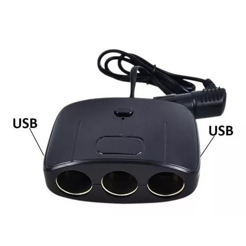 ADAPTADOR PARA ENCHUFE ENCENDEDOR AUTO 1 A 3 + 2 USB CARGADOR - 2