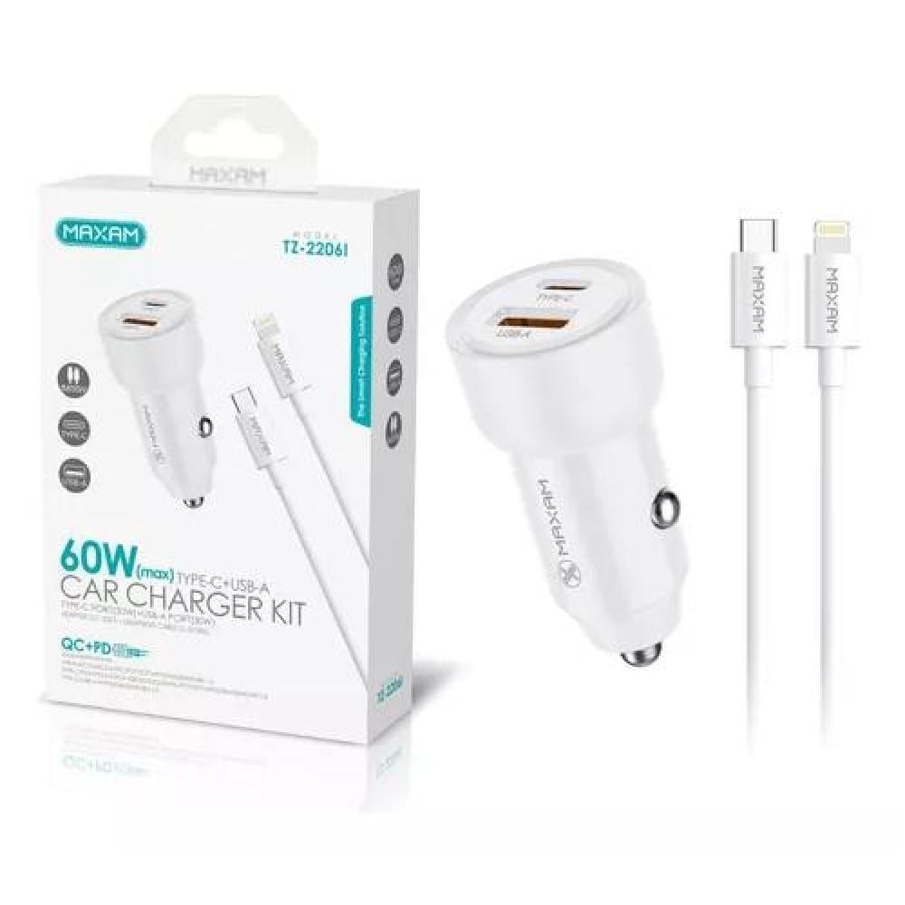 CARGADOR AUTO 60W CARGA RÁPIDA DUAL USB Y TIPO C PARA IPHONE - 2