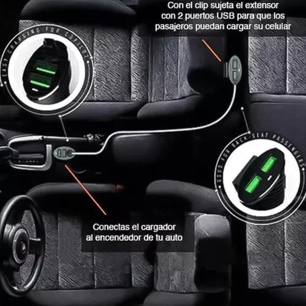CARGADOR USB AUTO CON ALARGADOR 4 PUERTOS 1 METRO - 5