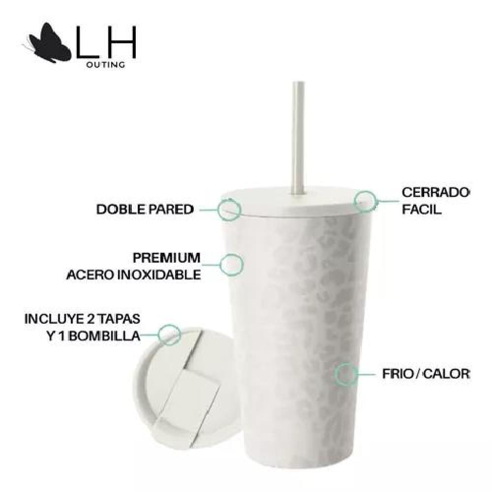 VASO TÉRMICO MUG 460 LT, ACERO INOXIDABLE, BLANCO LEOPARDO - 2