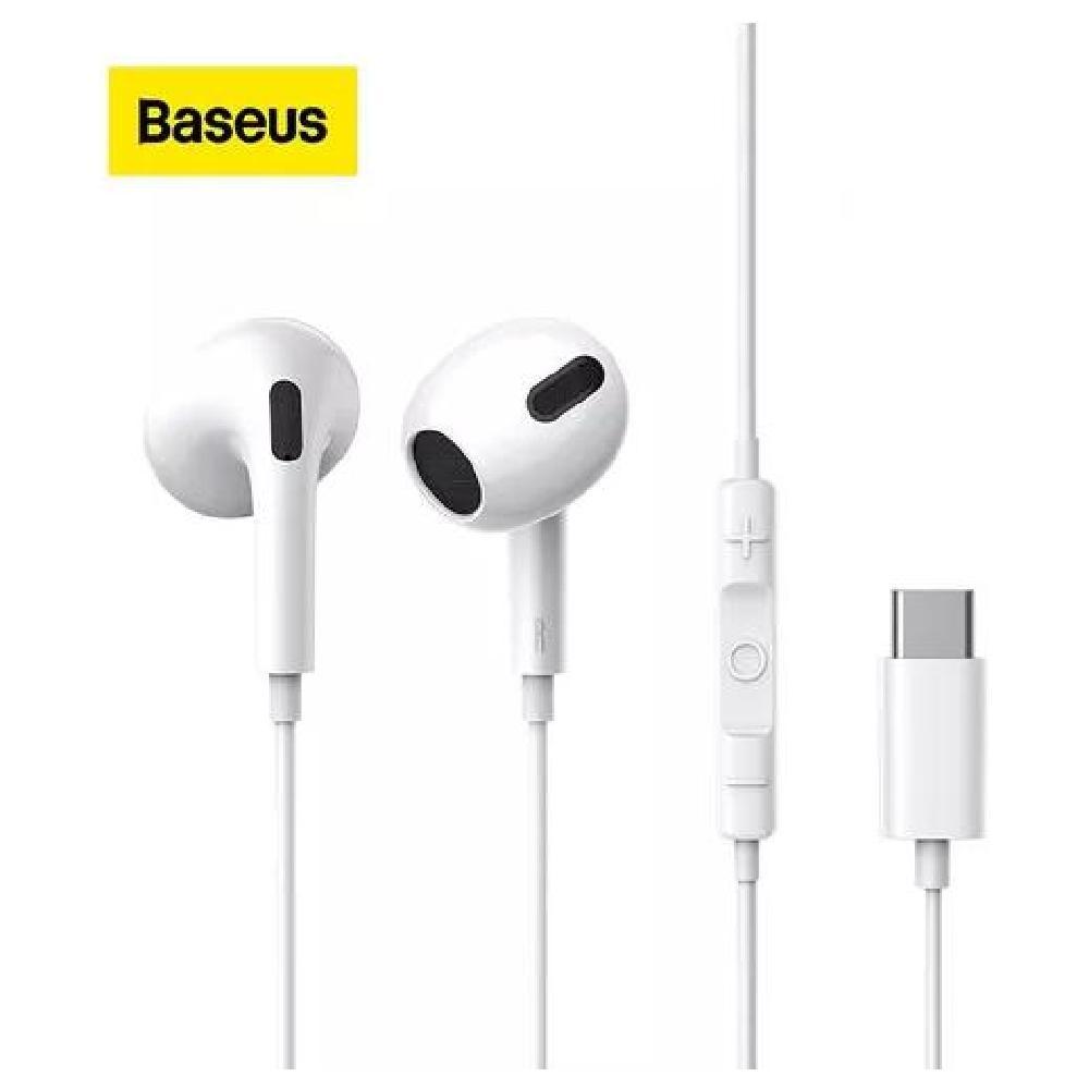 AUDÍFONOS CON CABLE BASEUS TIPO C CON MICRÓFONO PARA XIAOMI BLANCO - 1