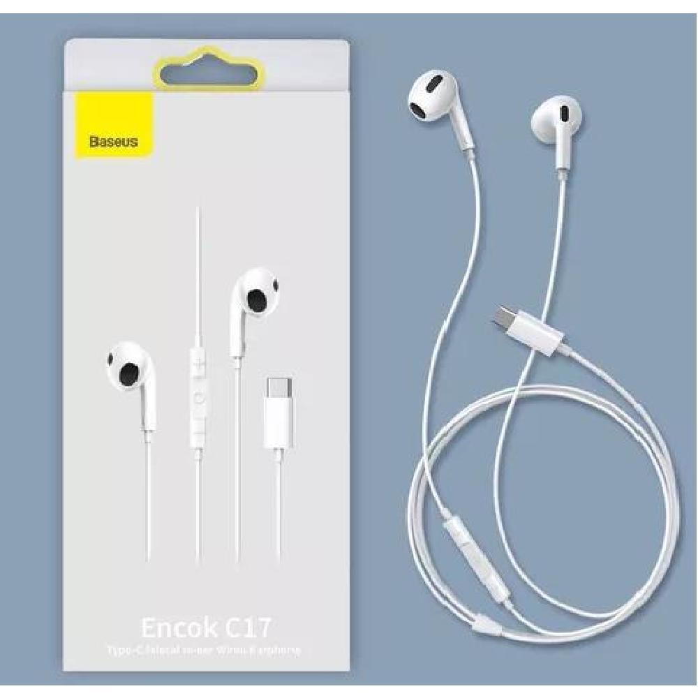 AUDÍFONOS CON CABLE BASEUS TIPO C CON MICRÓFONO PARA XIAOMI BLANCO - 7