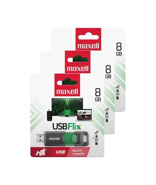 PACK DE 3 PENDRIVES MAXELL FLIX 8GB 2.0, VERDE, DISEÑO FLIX - 2
