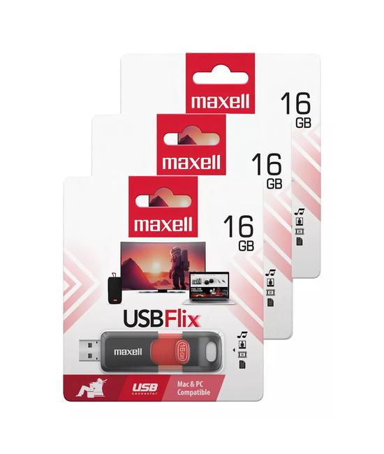 PACK DE 3 PENDRIVES MAXELL FLIX 16GB 2.0, ROJO - 2