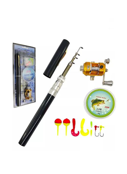 KIT DE CAÑA DE PESCAR TELESCÓPICAS MINI FORMA DE BOLÍGRAFO, EN COLOR NEGRO - 3
