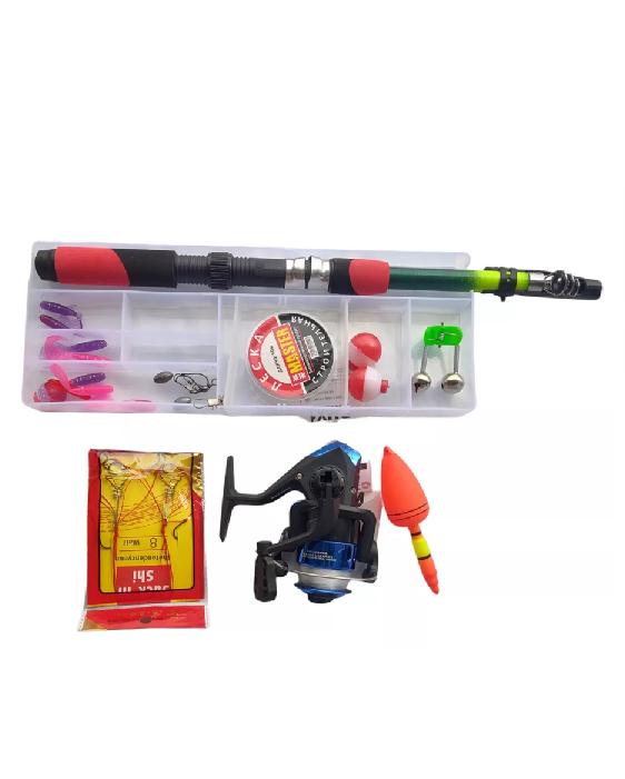 SET PESCA CAÑA DE PESCAR TELESCÓPICA MOSQUERO, CARRETE, EN COLOR NEGRO - 3