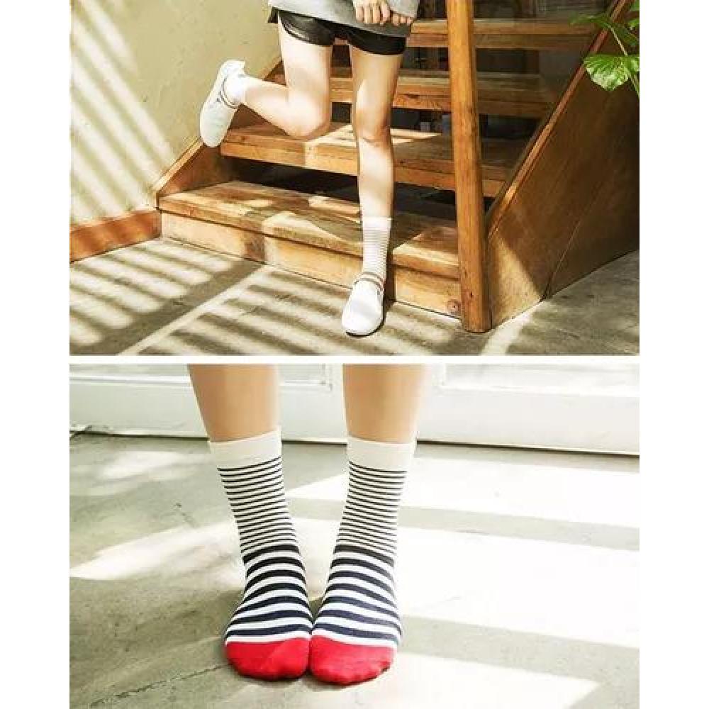 PACK DE 12 CALCETINES LARGOS PARA DAMA, DISEÑO DE RAYAS CON BAMBÚ, MULTICOLOR - 5