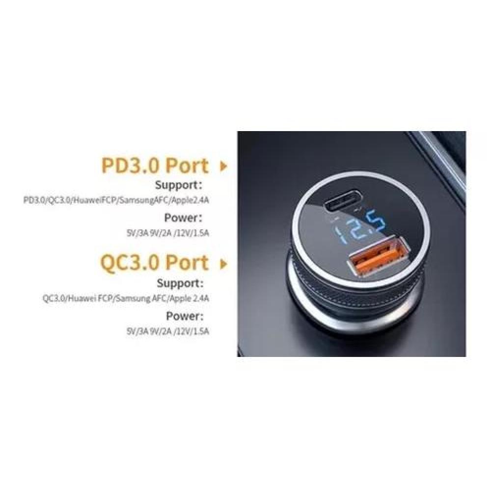 CARGADOR AUTO ESSAGER CARGA RÁPIDA 36W TIPO USB Y TIPO C EN COLOR NEGRO - 7