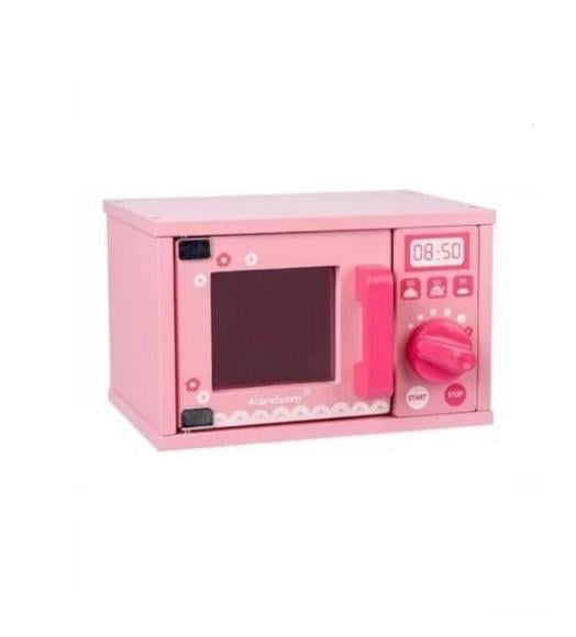 JUGUETE DIDÁCTICO HORNO MICROONDAS DE MADERA ROSADO - 1