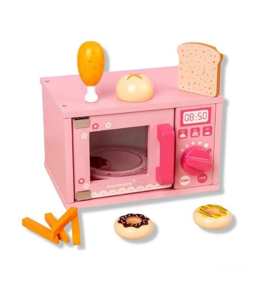 JUGUETE DIDÁCTICO HORNO MICROONDAS DE MADERA ROSADO - 2