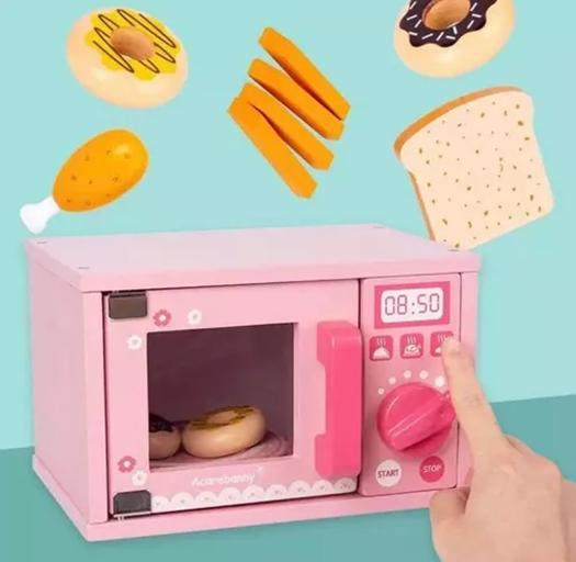 JUGUETE DIDÁCTICO HORNO MICROONDAS DE MADERA ROSADO - 4