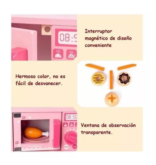 JUGUETE DIDÁCTICO HORNO MICROONDAS DE MADERA ROSADO - 5