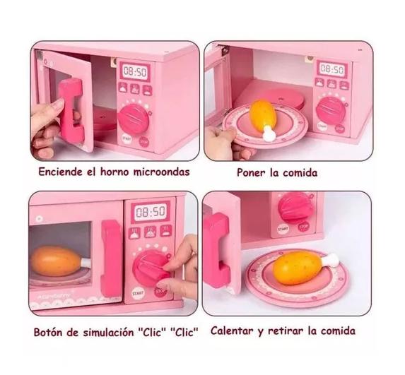 JUGUETE DIDÁCTICO HORNO MICROONDAS DE MADERA ROSADO - 6