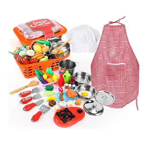 COCINA DE JUGUETES 42 PIEZAS SET KITS Y COMIDAS MULTICOLOR - 1