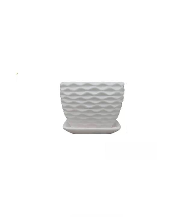 SET DE 3 MACETEROS CUADRADOS BLANCOS CON LÍNEAS CURVAS - 1