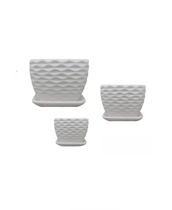SET DE 3 MACETEROS CUADRADOS BLANCOS CON LÍNEAS CURVAS - 2
