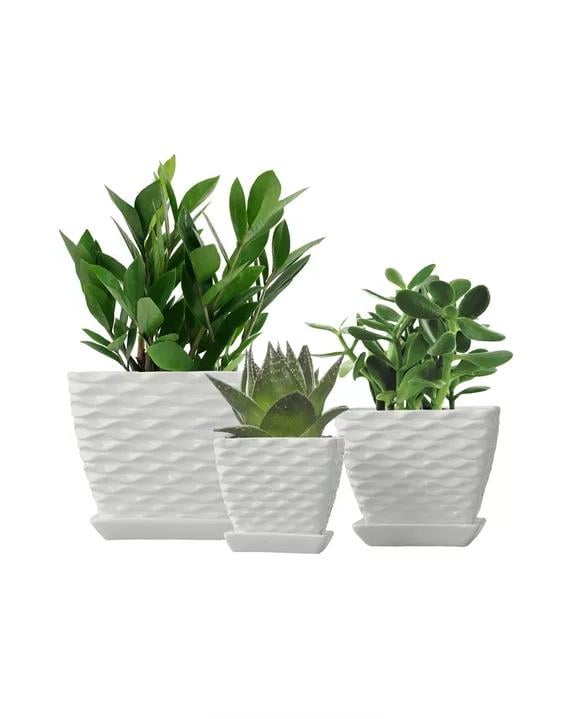 SET DE 3 MACETEROS CUADRADOS BLANCOS CON LÍNEAS CURVAS - 4