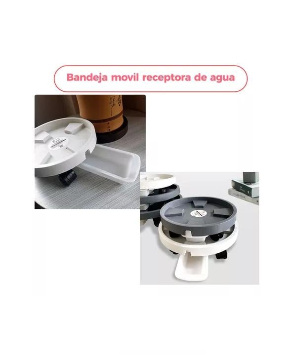 PORTA MACETA BASE MÓVIL CON RUEDAS Y BANDEJA DRENAJE 30CM X 3 - 7