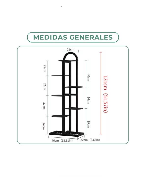 PORTA MACETERO SOPORTE PARA 5 MACETAS ESTANTE METÁLICO JARDÍN - 3