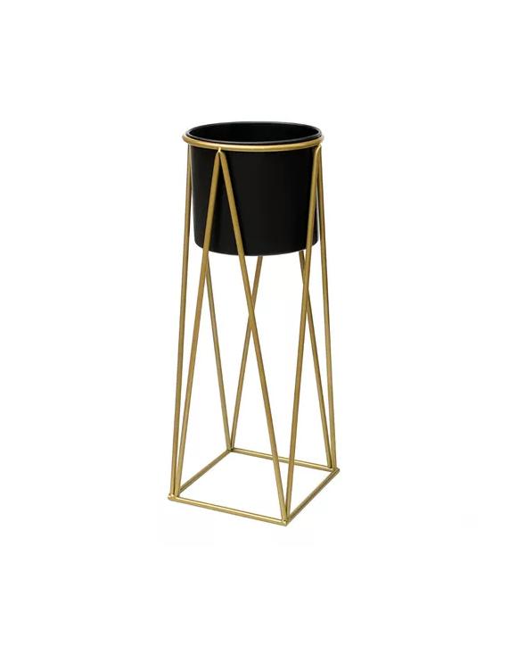 PORTA MACETERO PEDESTAL NEGRO Y DORADO PARA PLANTAS - 1