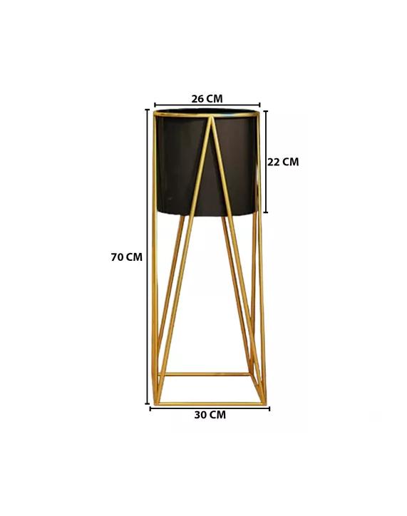 PORTA MACETERO PEDESTAL NEGRO Y DORADO PARA PLANTAS - 2