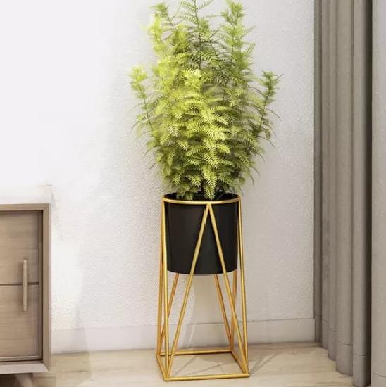 PORTA MACETERO PEDESTAL NEGRO Y DORADO PARA PLANTAS - 4