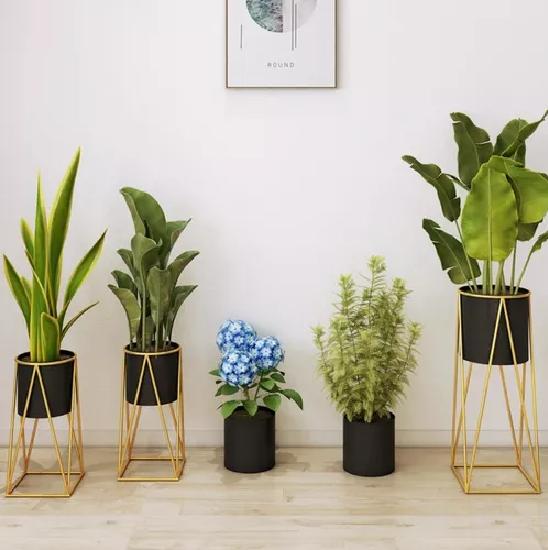 PORTA MACETERO PEDESTAL NEGRO Y DORADO PARA PLANTAS - 5