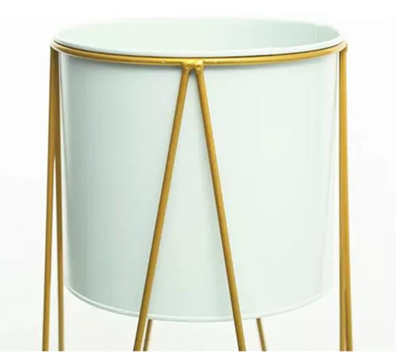 PORTA MACETERO PEDESTAL BLANCO Y DORADO PARA PLANTAS - 2