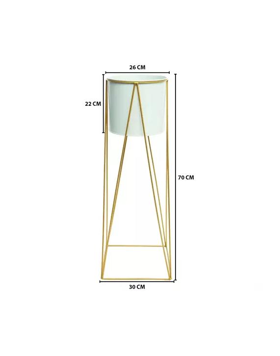 PORTA MACETERO PEDESTAL BLANCO Y DORADO PARA PLANTAS - 3