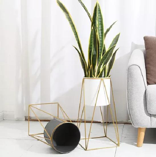 PORTA MACETERO PEDESTAL BLANCO Y DORADO PARA PLANTAS - 5