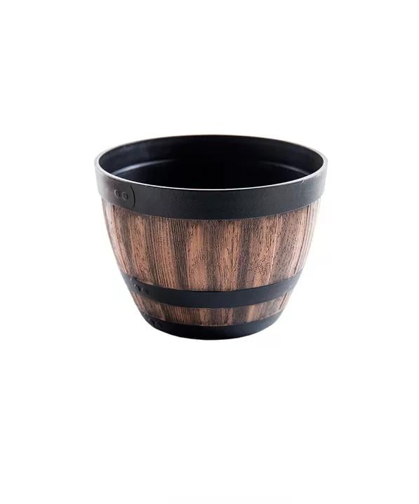 2 MACETEROS BARRIL SIMULACIÓN MADERA 4L CON AGUJERO 22.8X17CM - 1