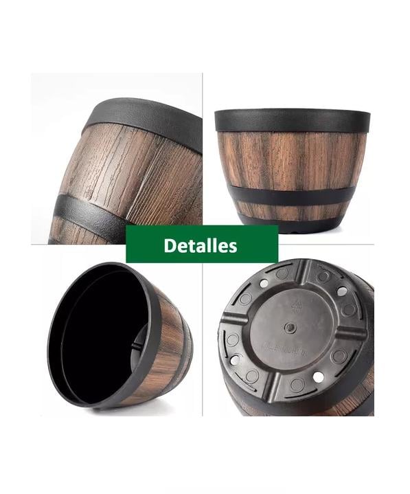 2 MACETEROS BARRIL SIMULACIÓN MADERA 4L CON AGUJERO 22.8X17CM - 3