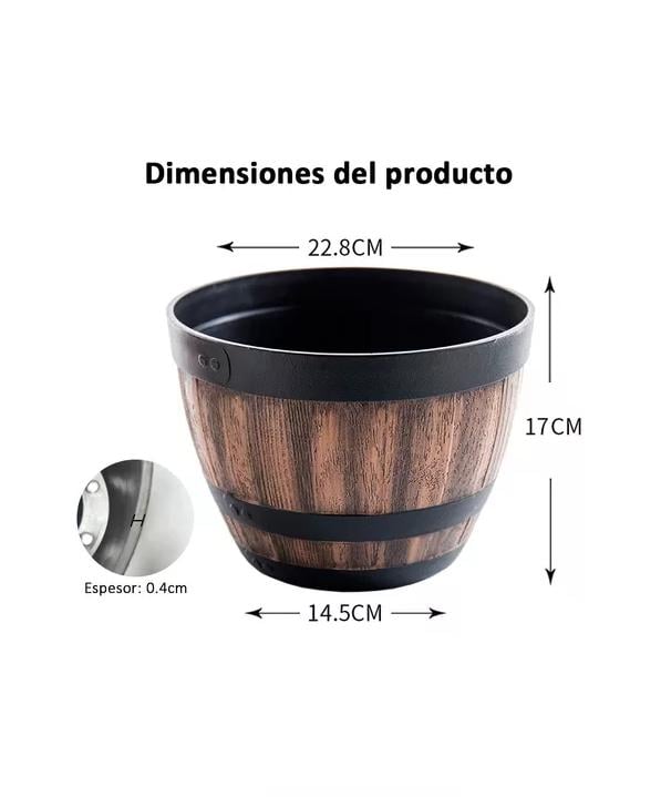 2 MACETEROS BARRIL SIMULACIÓN MADERA 4L CON AGUJERO 22.8X17CM - 4