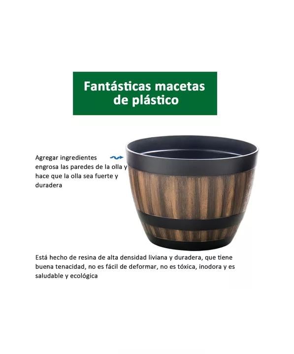 2 MACETEROS BARRIL SIMULACIÓN MADERA 4L CON AGUJERO 22.8X17CM - 5