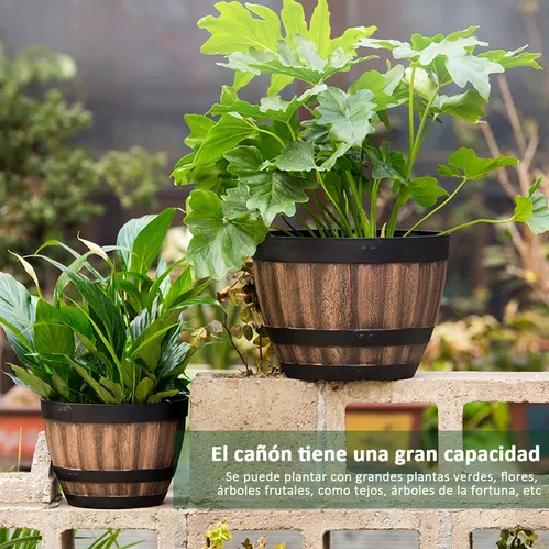 2 MACETEROS BARRIL SIMULACIÓN MADERA 4L CON AGUJERO 22.8X17CM - 6
