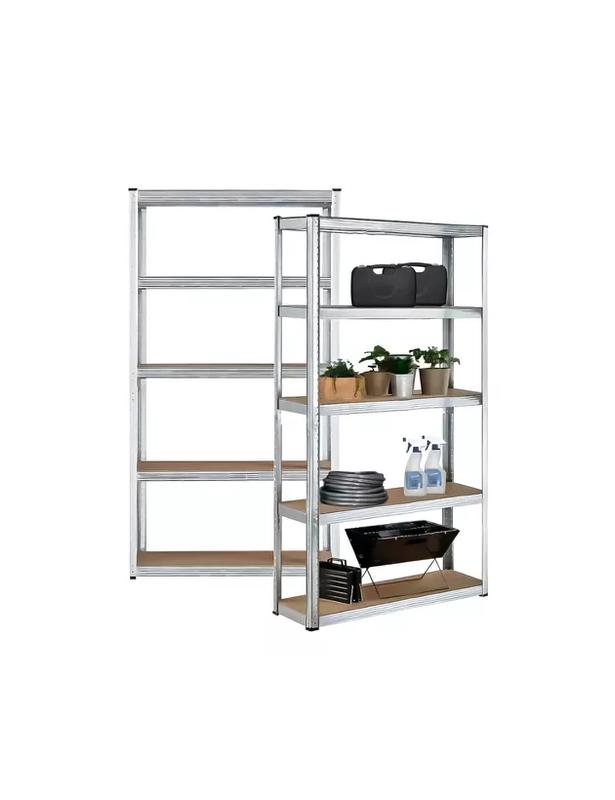 PACK 2 ESTANTES METÁLICOS OFICINA 180X90X40CM ORGANIZADOR ASPOR PLATEADO 5 NIVELES - 6