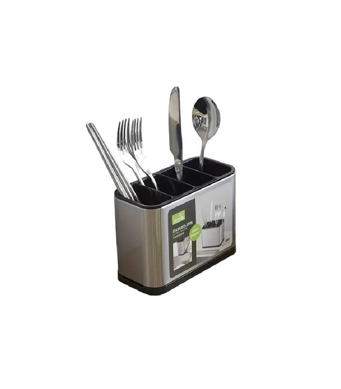 ESCURRIDOR DE CUBIERTOS ORGANIZADOR DE UTENSILIOS ACERO + PP PLATEADO - 4