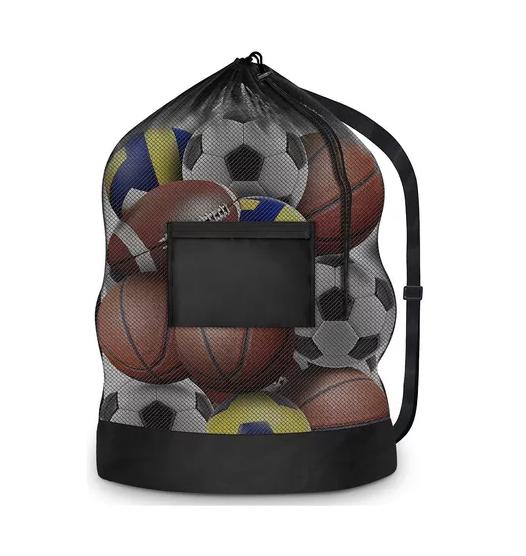 BALONERA SACO BOLSO MALLA PARA TRASLADO DE BALONES, PORTA 106X76 CM NEGRO - 2