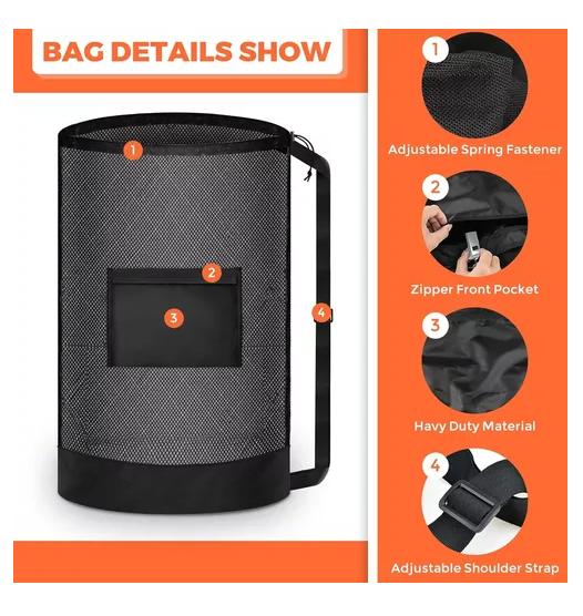 BALONERA SACO BOLSO MALLA PARA TRASLADO DE BALONES, PORTA 106X76 CM NEGRO - 3