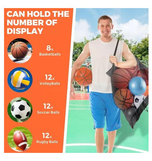 BALONERA SACO BOLSO MALLA PARA TRASLADO DE BALONES, PORTA 106X76 CM NEGRO - 6
