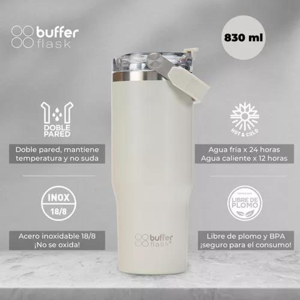 VASO TUMBLER MUG TÉRMICO, BOTELLA DE AGUA, BUFFER, ACERO INOXIDABLE, COLOR IVORY - 4