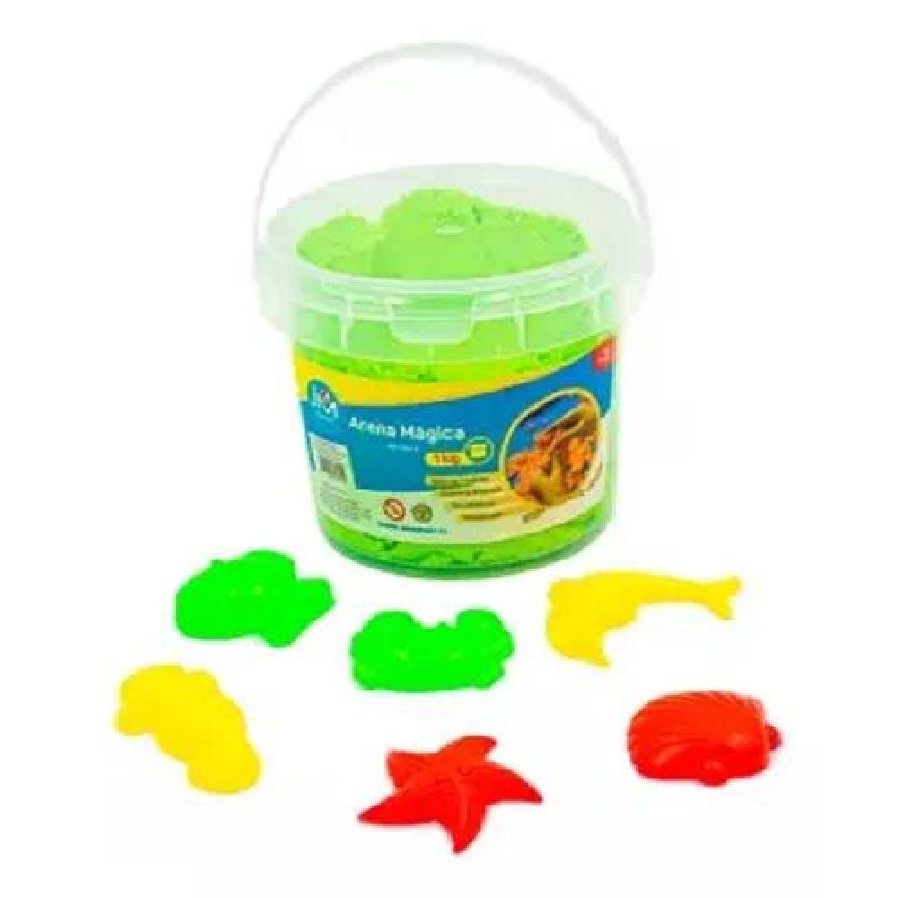 ARENA MÁGICA KINÉTICA POTE 1 KG + MOLDES COLOR VERDE - 1