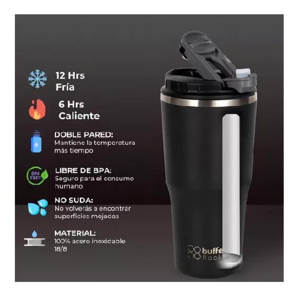 BUFFER ROQUES 600, VASO TERMO PARA AGUA Y CAFÉ, 570 ML, ACERO INOXIDABLE CON TAPAS - 2
