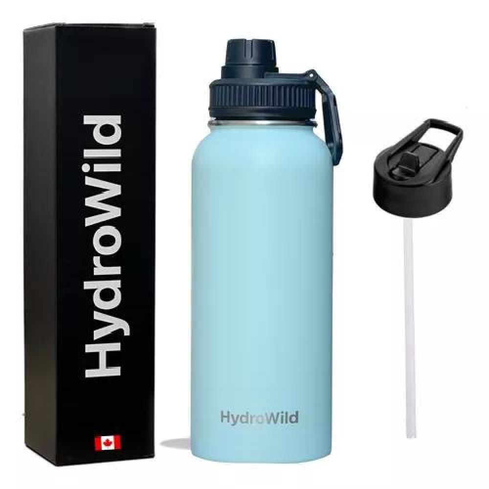 BOTELLA TÉRMICA DE 1 LITRO, INOXIDABLE, HYDROWILD, 1000 ML, CON TAPAS, COLOR CELESTE - 1